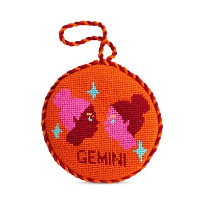 Furbish Studio Gemini Needlepoint Zodiac Ornament In Orange