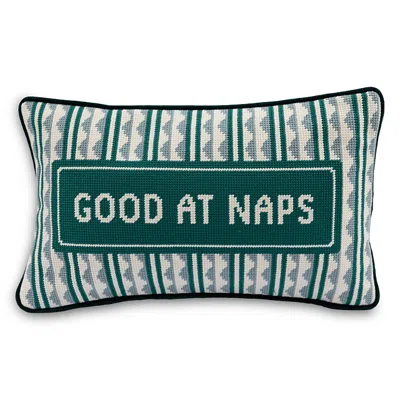 Furbish Studio Good At Naps Needlepoint Pillow, 15 X 9 In Green