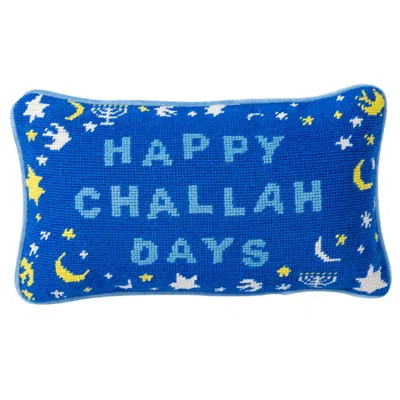 Furbish Studio Happy Challah Days Needlepoint Pillow In Sky Blue