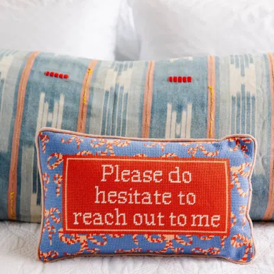Furbish Studio Hesitate Needlepoint Pillow In Blue In Multi