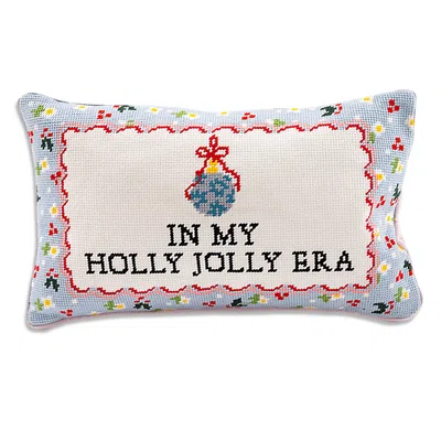 Furbish Studio Holly Jolly Era Needlepoint Pillow In Blue