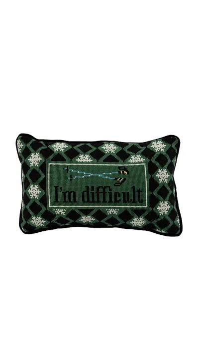 Furbish Studio I'm Difficult Needlepoint Pillow In Green