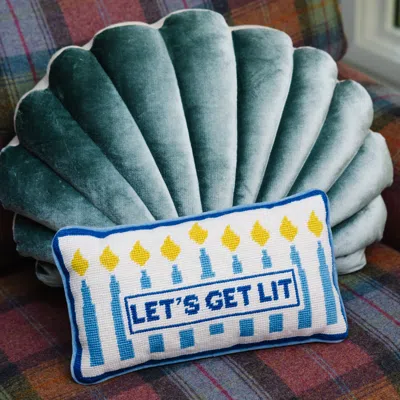 Furbish Studio Let's Get Lit Needlepoint Pillow In Green