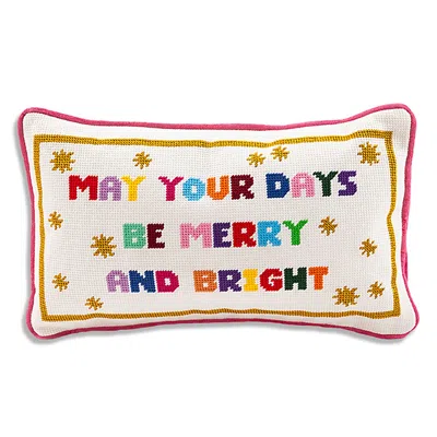 Furbish Studio Merry & Bright Needlepoint Pillow In Pink