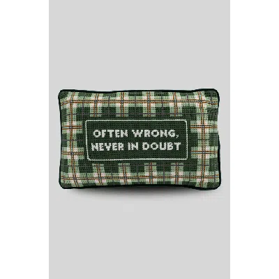 Furbish Studio Often Wrong Needlepoint Pillow In Green