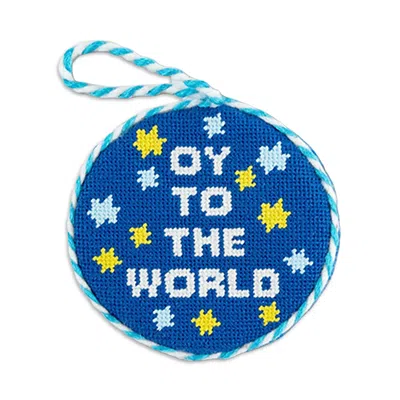Furbish Studio Oy To The World Needlepoint Ornament In Blue