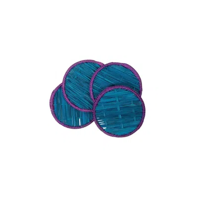 Furbish Studio Raffia Coaster Set In Blue/purple