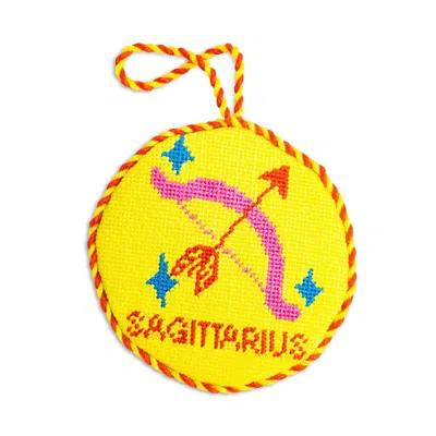 Furbish Studio Sagittarius Needlepoint Zodiac Ornament In Yellow