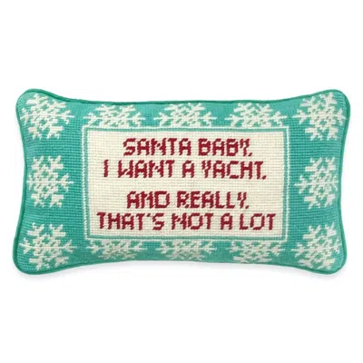 Furbish Studio Santa I Want A Yacht Needlepoint Pillow In Mint Green