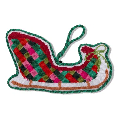 Furbish Studio Sleigh Needlepoint Icon Ornament In Red