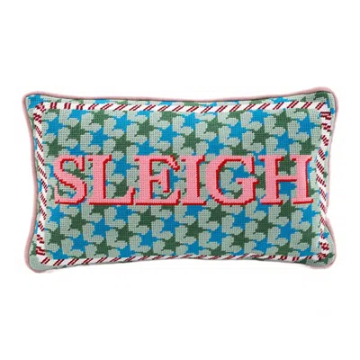 Furbish Studio Sleigh Needlepoint Pillow In Blue/pink