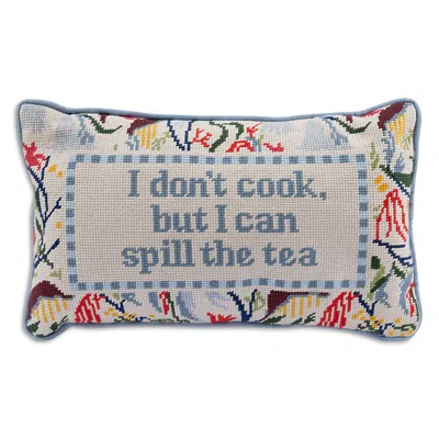 Furbish Studio Spill The Tea Needlepoint Pillow, 15 X 9 In Multi