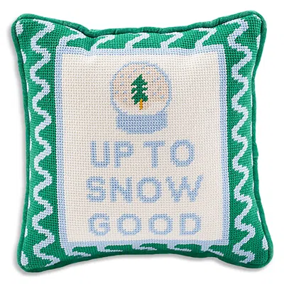 Furbish Studio Up To Snow Good Needlepoint Pillow In Green