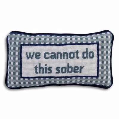 Furbish Studio We Can't Do This Sober Needlepoint Pillow In Blue & White