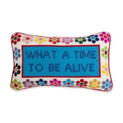 Furbish Studio What A Time Needlepoint Pillow In Red In Multi