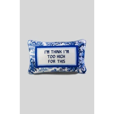 Furbish Too High Needlepoint Pillow In Blue, White
