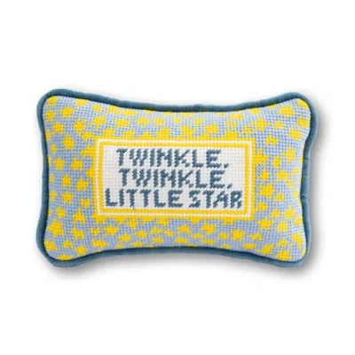 Furbish Twinkle Twinkle Mini Needlepoint Pillow In Blue