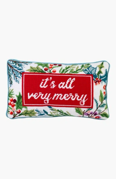 Furbish Very Merry Needlepoint Pillow In Blue