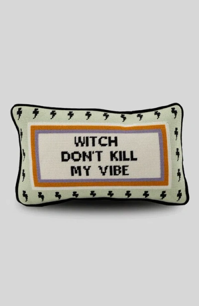 Furbish Witch Don't Kill My Vibe Needlepoint Pillow In Neutral