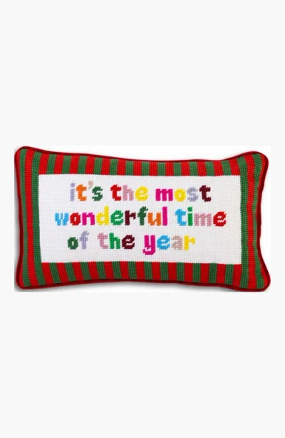 Furbish Wonderful Time Needlepoint Pillow In Red