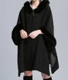Furdecoration Cozy Faux Fur Hooded Poncho In Black