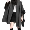 Furdecoration Cozy Faux Fur Hooded Poncho In Gray