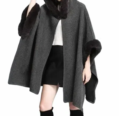 Furdecoration Cozy Faux Fur Hooded Poncho In Gray