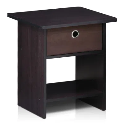 Furinno 10004dwn End Table/ Night Stand Storage Shelf With Bin Drawer, Dark Walnut