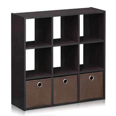 Furinno 13207dwn Simplistic 9-cube Organizer With Bins, Dark Walnut In Brown