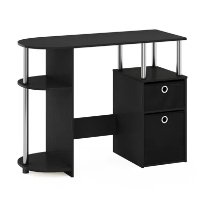 Furinno 15111 Jaya Simplistic Computer Study Desk With Bin Drawers, Americano, Stainless Steel Tubes In Black