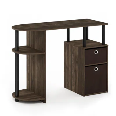 Furinno 15111 Jaya Simplistic Computer Study Desk With Bin Drawers, Columbia Walnut/black/dark Brown In Blue