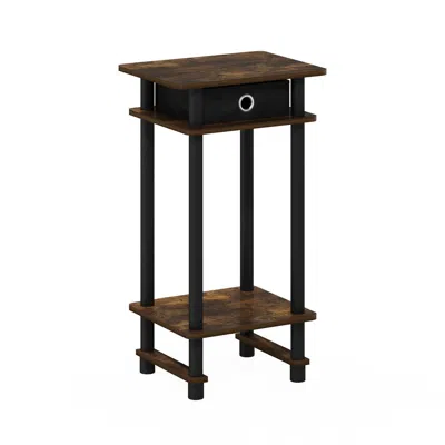 Furinno 17017 Turn-n-tube Tall End Table With Bin, Amber Pine/black/black