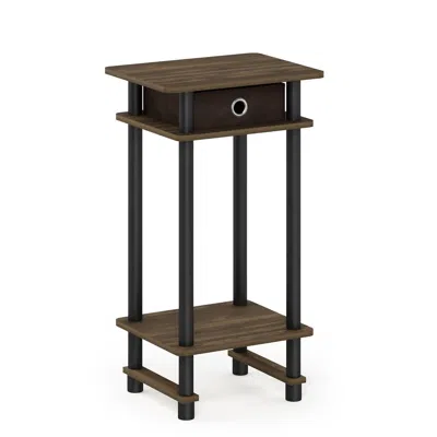 Furinno 17017 Turn-n-tube Tall End Table With Bin, Columbia Walnut/black/dark Brown