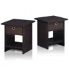 Furinno 2-10004dwn End Table/ Night Stand Storage Shelf With Bin Drawer, Dark Walnut, Set Of Two