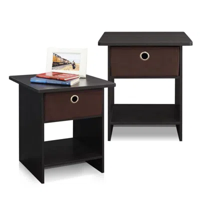 Furinno 2-10004ex End Table/ Night Stand Storage Shelf With Bin Drawer, Espresso/brown, Set Of Two