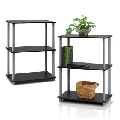 Furinno 2-10024bk Turn-n-tube 3-tier Compact Multipurpose Shelf Display Rack, Black/grey, Set Of 2