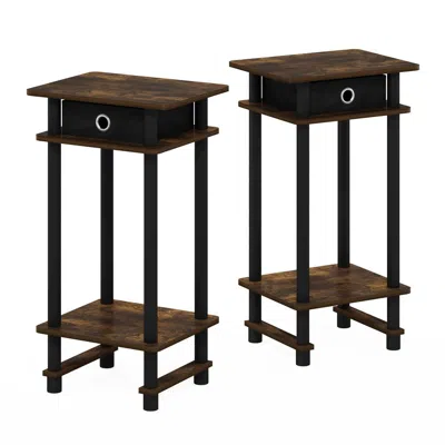Furinno 2-17017 Turn-n-tube Tall End Table With Bin, Amber Pine/black/black, Set Of 2 In Brown
