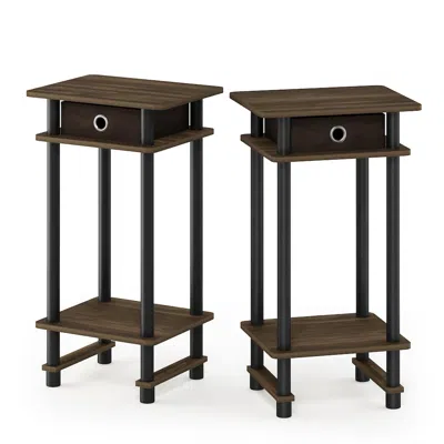 Furinno 2-17017 Turn-n-tube Tall End Table With Bin, Columbia Walnut/black/dark Brown, Set Of 2