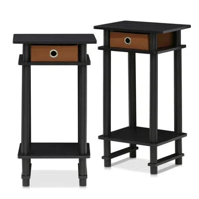Furinno 2-17017 Turn-n-tube Tall End Table With Bin, Espresso/brown, Set Of 2 In Black