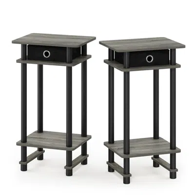Furinno 2-17017 Turn-n-tube Tall End Table With Bin, French Oak Grey/black/black, Set Of 2