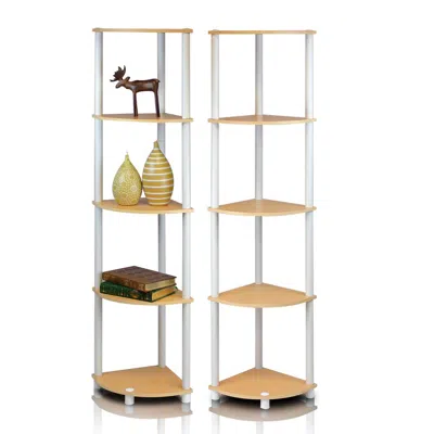 Furinno 2-99811be Turn-n-tube 5-tier Corner Multipurpose Display Shelves, Set Of 2 In White