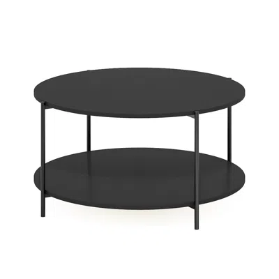 Furinno 2-tier Modern Round Coffee Table Table With Sturdy Metal Legs, Americano/black