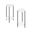 Furinno 2-tier Tall Round Side End Table With Sturdy Metal Legs, Set Of 2, White/black