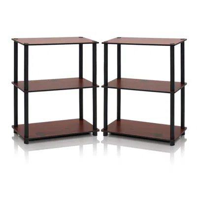 Furinno 3-tier Compact Multipurpose Shelf Display Rack, Dark Cherry, Set Of 2 In Brown