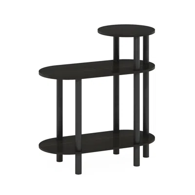 Furinno 3-tier Oval Sofa Side Table, End Table With Open Shelves, Espresso/black