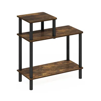 Furinno 3-tier Rectangular Sofa Side Table, End Table With Open Shelves In Brown