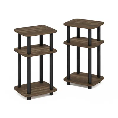 Furinno 3-tier Turn-n-tube Curve End Table, Side Table, 2-pack, Columbia Walnut/black