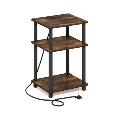 Furinno 3-tier Turn-n-tube Open Storage Side Table, End Table With Usb In Brown