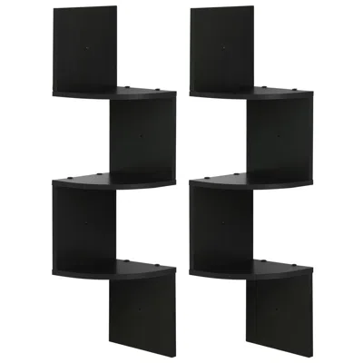 Furinno 3 Tier Wall Mount Floating Corner Radial Shelf, Set Of 2, Espresso In Brown