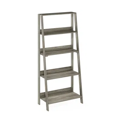Furinno 5-tier Ladder Bookcase Display Shelf, French Oak In Gray